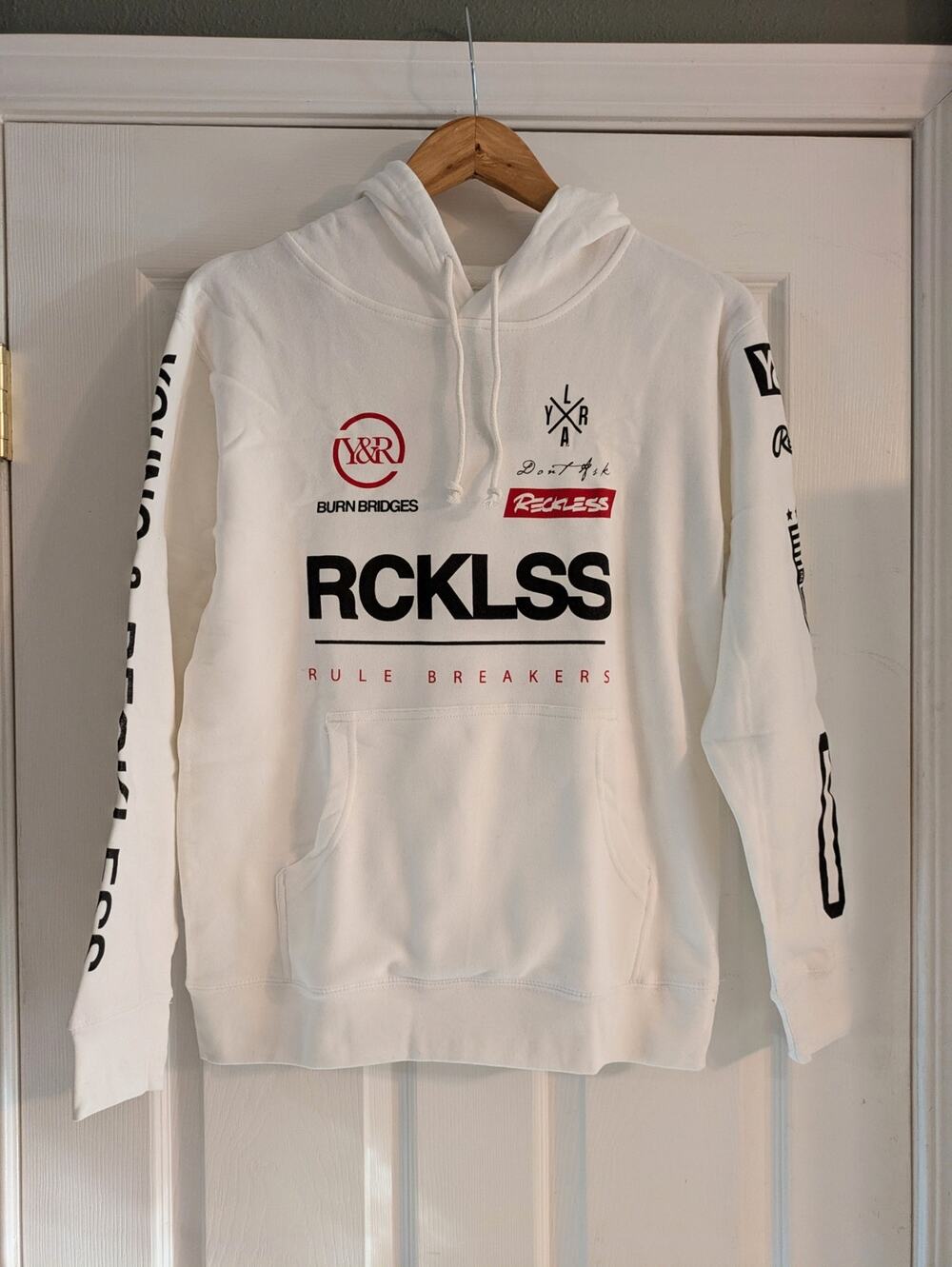 Young & Reckless Hoodie White Print Size XS/S NWT *small flaw*